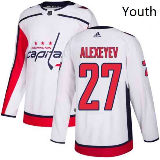 Youth Adidas Washington Capitals 27 Alexander Alexeyev Authentic White Away NHL Jerse
